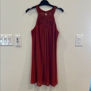 Elegant Rust Colored Lace Halter Dress